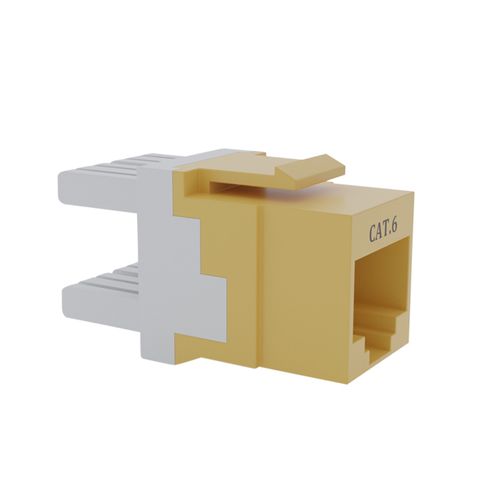 Cat6 RJ-45 UTP Keystone Jack. Yellow, 180 degrees, 6pc Pack