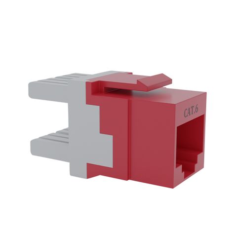Cat6 RJ-45 UTP Keystone Jack. Red, 180 degrees, 6pc Pack