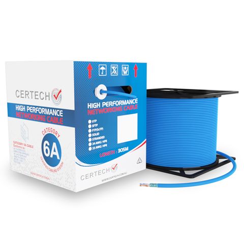 CERTECH 305M Cat6A 10G F/UTP Solid Cable, Blue LSZH Jacket