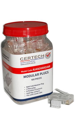 CERTECH Cat6 RJ45 Plug 100pc Jar, Round Solid