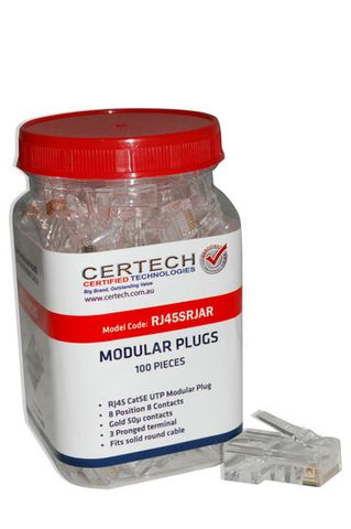 CERTECH Cat5e RJ45 Plug 100pc Jar, Round Solid