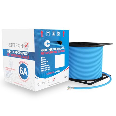 CERTECH 305M Cat6A 10G S/FTP Solid Cable, Blue LSZH Jacket