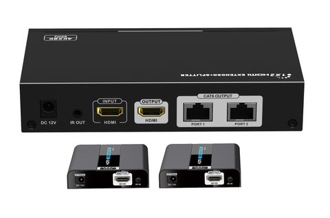 1 x 2 HDMI PoE Extender Splitter over Cat6. 1080p to 60 Metres, 4K@60Hz to 30 Metres
