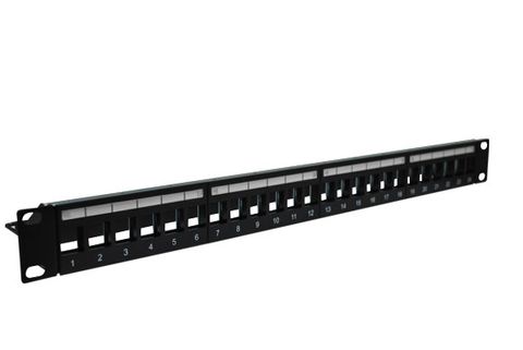 CERTECH 1RU 19" 24 Port Shielded Unloaded Patch Panel, with Rear Support Bar