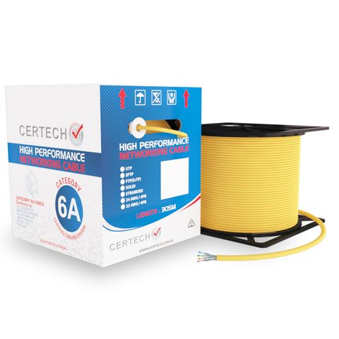 CERTECH 305M Cat6A S/FTP Solid Cable Roll, Yellow LSZH Jacket