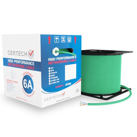 CERTECH 305M Cat6A 10G U/UTP Solid Cable, Green LSZH Jacket