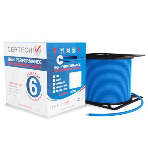CERTECH 305M Cat6 U/UTP Solid Cable, Blue LSZH Jacket
