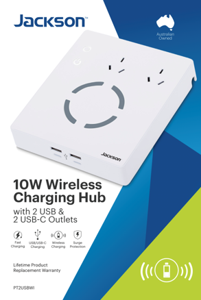 Jackson 2 Outlet Surge & Protected Wireless Hub with 4 USB Charging Ports