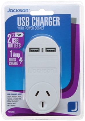 Jackson 2 Port USB Charger with 1 Power Outlet