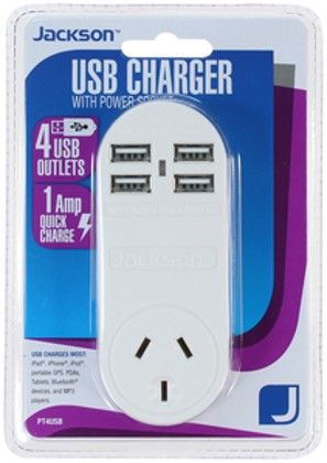 Jackson 4 Port USB Charger with 1 Power Outlet