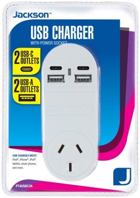 Jackson 4 Port USB Charger with 1 Power Outlet