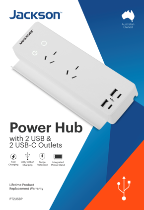 Jackson 2 Outlet Surge & Overload Protected Power Hub with 4 USB Charing Ports