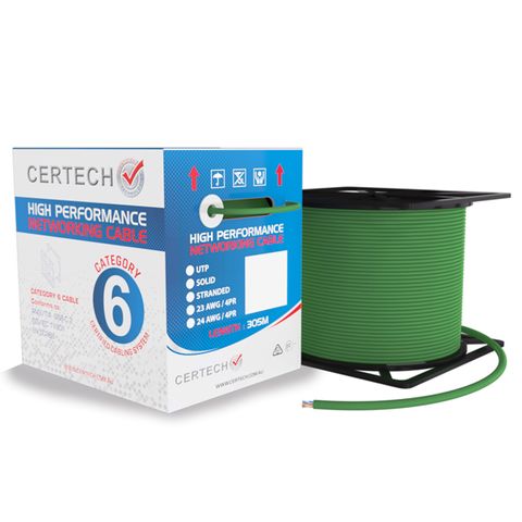 CERTECH 305M Cat6 U/UTP Solid Cable, Green LSZH Jacket