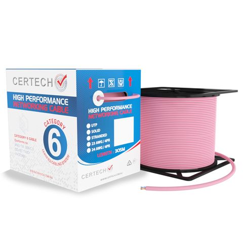 CERTECH 305M Cat6 U/UTP Solid Cable, Pink LSZH Jacket