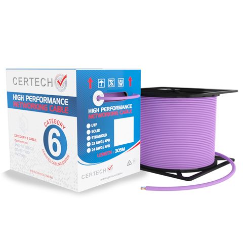CERTECH 305M Cat6 UTP Solid Cable, Purple LSZH Jacket