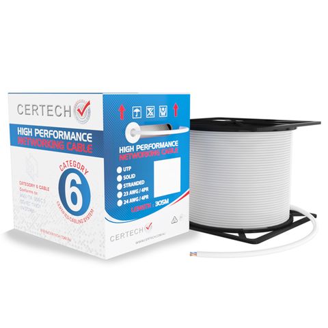 CERTECH 305M Cat6 U/UTP Solid Cable, White LSZH Jacket