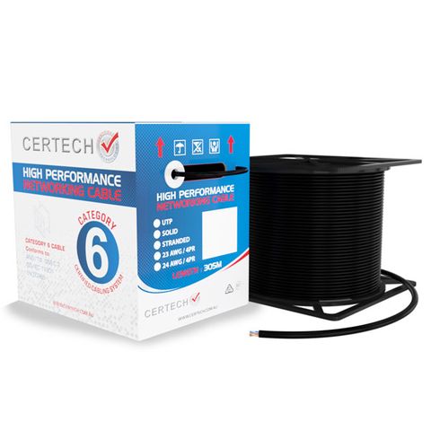CERTECH 305M Cat6 U/UTP Solid Cable, Black LSZH Jacket