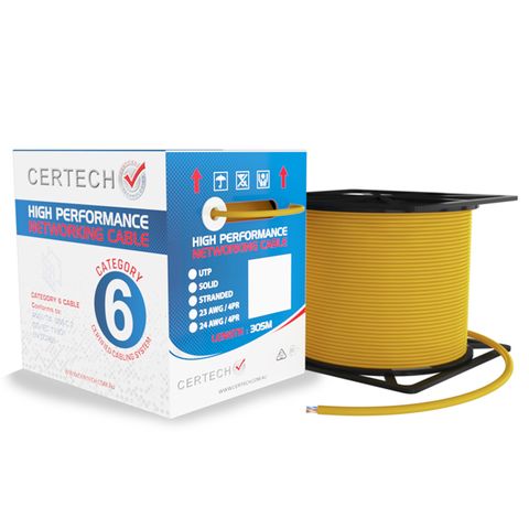 CERTECH 305M Cat6 UTP Solid Cable, Yellow LSZH Jacket
