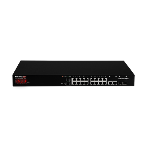 EDIMAX Surveillance VLAN 18 Port Gigabit PoE+ Long Range WebSmart Switch w/ 2 RJ45/SFP Combo Ports