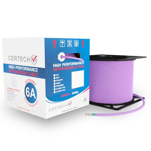 CERTECH 305M Cat6A 10G F/UTP Solid Cable, Purple LSZH Jacket