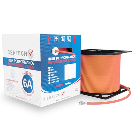 CERTECH 305M Cat6A 10G U/UTP Solid Cable, Orange LSZH Jacket