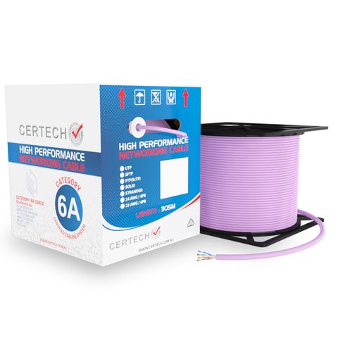 CERTECH 305M Cat6A 10G U/UTP Solid Cable, Purple LSZH Jacket