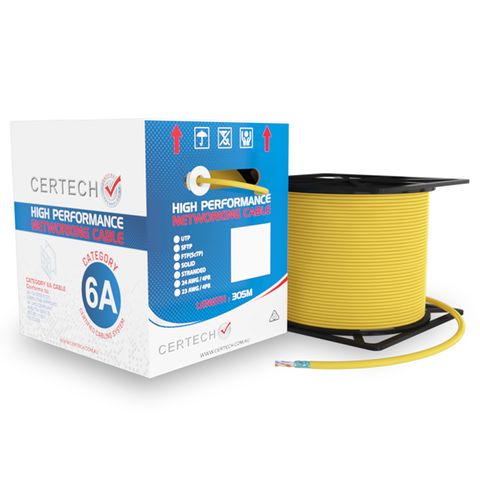 CERTECH 305M Cat6A 10G F/UTP Solid Cable, Yellow LSZH Jacket
