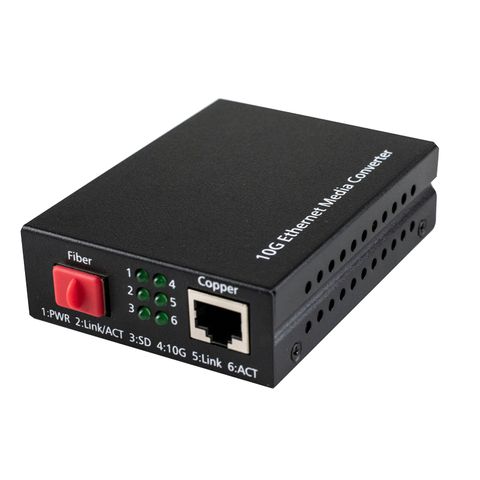 10G Ethernet Media Converter, 1x10gBase-Tx to 1x10gBase-X SFP+, empty SFP+ slot, with external power adapter