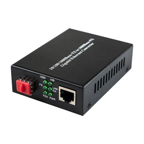 Gigabit Ethernet Media Converter, 1x10/100/1000Base-Tx to 1x1000Base-Fx SFP, empty SFP slot, with external power adaptor