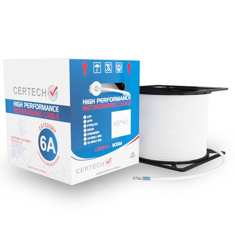 CERTECH 305M Cat6A 10G F/UTP Solid Cable, White LSZH Jacket