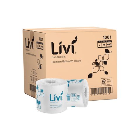 LIVI 1001 ESSENTIALS EMBOSSED WHITE 2 PLY WRAPPED T/ROLL 400S X 48