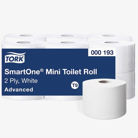 TORK T9 SMARTONE WHITE 2 PLY MINI TOILET ROLLS 150M X12S