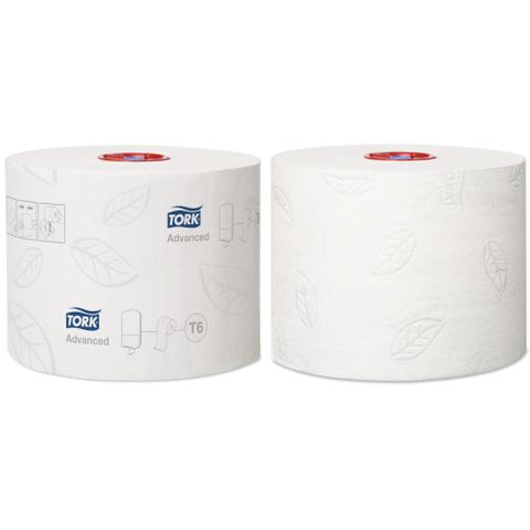 TORK T6 ADVANCED WHITE 2 PLY MID-SIZE TOILET ROLLS 100M X 27S