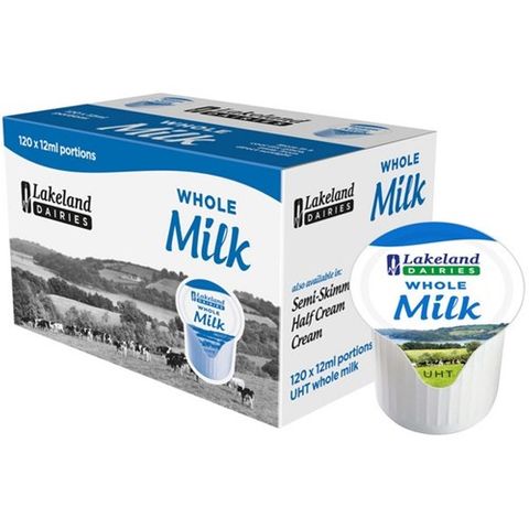 LAKELAND UHT MILK PORTIONS 12ML 120S