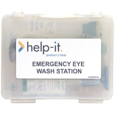 EMERGENCY EYE WASH KIT IN CLEAR WALL MOUNTABLE PLASTIC BOX