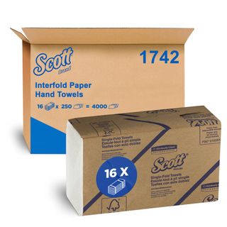 SCOTT 1742 I/FOLD STANDARD WHITE 1 PLY PAPER TOWEL 250S X 16