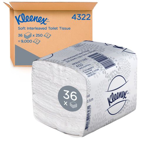 KLEENEX 4322 I/LEAVED EXECUTIVE SOFT WHITE 2 PLY T/TISSUE 250S X 36