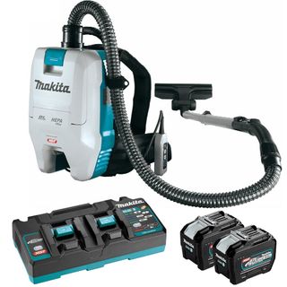 MAKITA 40V XGT BACKPACK VACUUM CLEANER 2L W/ 2X8AH BATTERIES & RAPID CHARGER