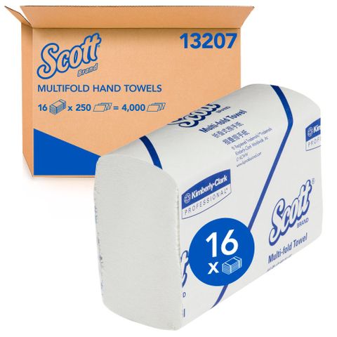 SCOTT 13207 I/FOLD STANDARD WHITE 1 PLY PAPER TOWEL 250S X 16