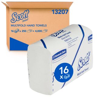 SCOTT 13207 I/FOLD STANDARD WHITE 1 PLY PAPER TOWEL 250S X 16
