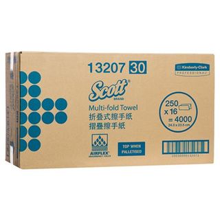 SCOTT 13207 I/FOLD STANDARD WHITE 1 PLY PAPER TOWEL 250S X 16