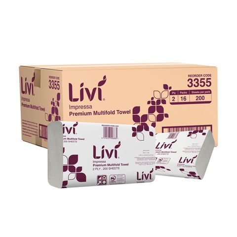 LIVI 3355 IMPRESSA ULTRA PREMIUM I/FOLD SLIM WHITE 2 PLY PAPER TOWEL 200S X 16