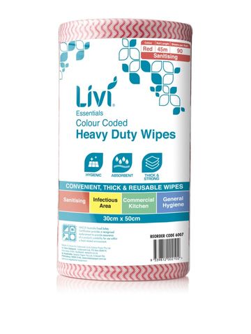 LIVI 6007 CLOTH WIPES 90 SHEET 50CM X 30CM RED 45M