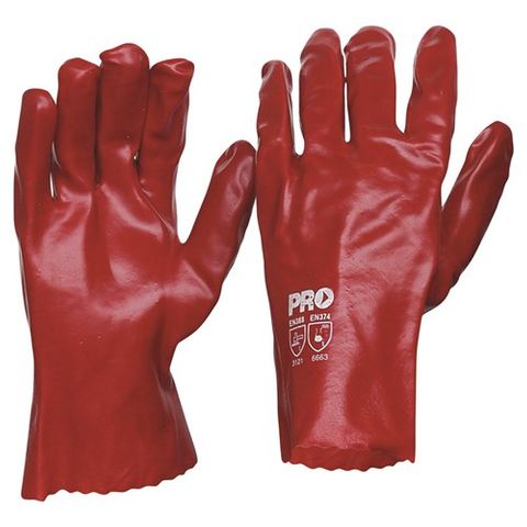 GLOVE PVC RED R32 WRIST 27CM