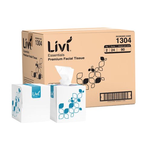 LIVI 1304 ESSENTIALS CUBED WHITE 2PLY F/TISSUE 90S X 24