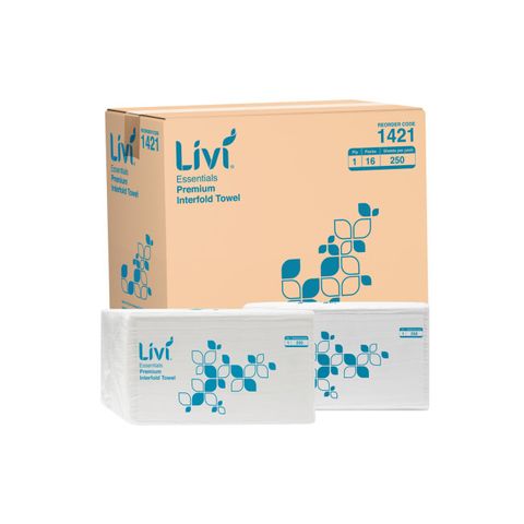 LIVI 1421 ESSENTIALS I/FOLD WHITE 1 PLY P/TOWEL 250S X 16