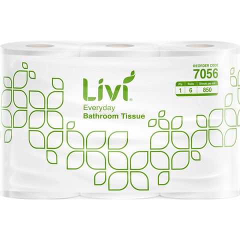 LIVI 7056 BASICS WHITE 1 PLY UNWRAPPED TOILET ROLLS 850S X 48 (8X6PK)