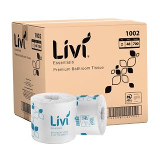 LIVI 1002 ESSENTIALS PREMIUM WHITE 2 PLY WRAPPED TOILET ROLLS 700S X 48