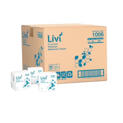 LIVI 1006 ESSENTIALS PREMIUM I/LEAVE 2 PLY BATHROOM TISSUE 250S X 36