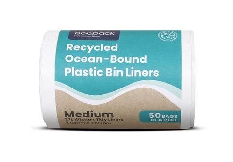 ECOPACK OCEAN-BOUND RECYCLED PLASTIC 27L WHITE RUBBISH BAGS ROLL 50 - 470 X 585